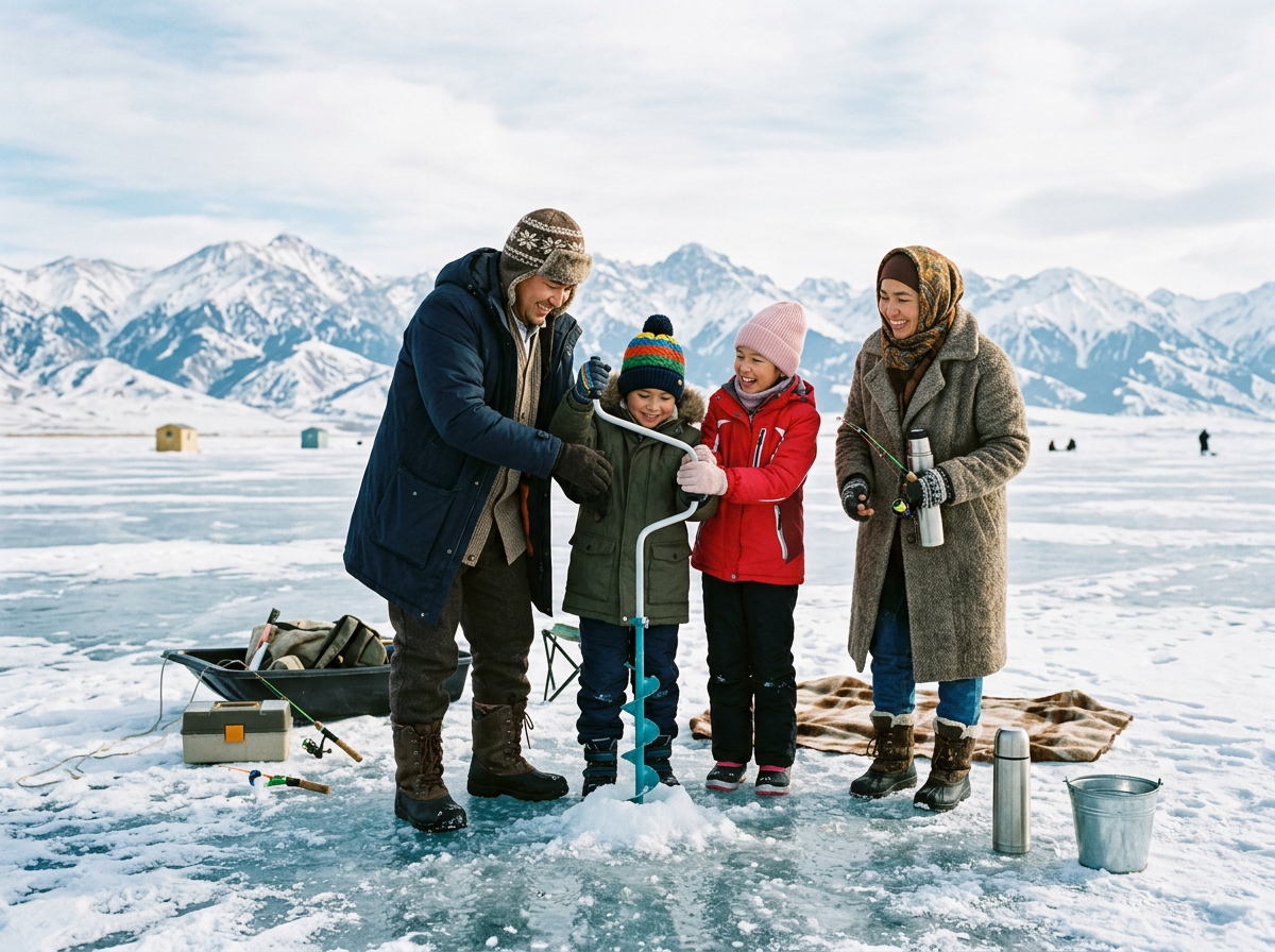 Family ice fishing trip for all ages