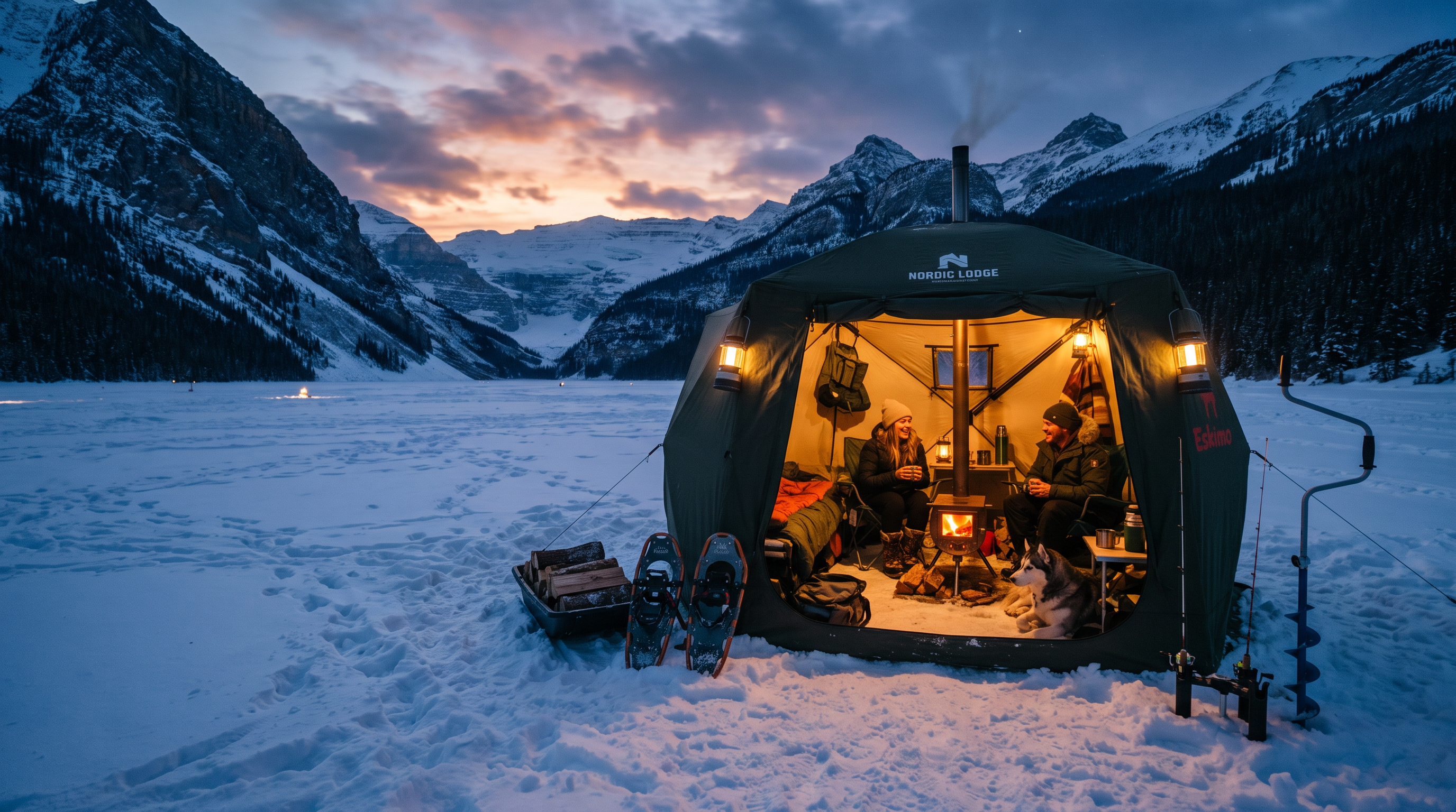 Premium ice fishing with tent shelter